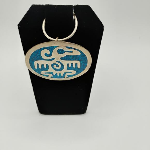 Crushed Turquoise Mexico Alpaca Pendant/Brooch combination - Picture 1 of 5